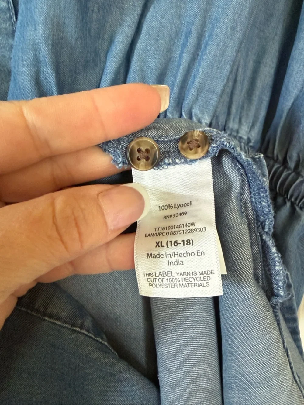Light Blue Denim Shirt Dress with Drawstring Waist - Picture 7 of 8